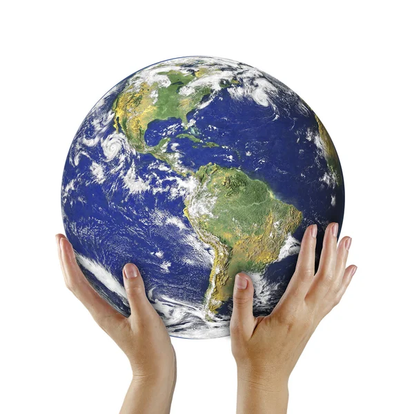 Planet earth on palms.Elements of this image furnished by NASA — Stock Photo, Image