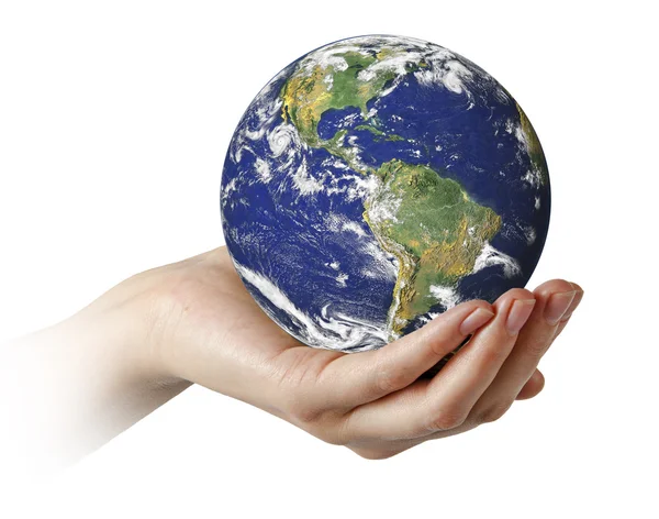 Planet earth in palm.Elements of this image furnished by NASA — Stock Photo, Image