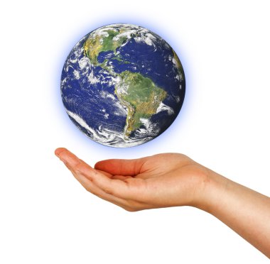 Planet earth on palm.Elements of this image furnished by NASA clipart