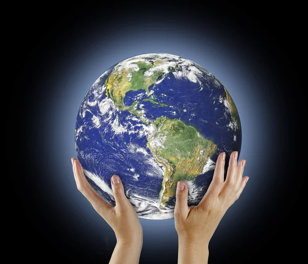 Planet Earth in hand.Elements of this image furnished by NASA — Stock Photo, Image