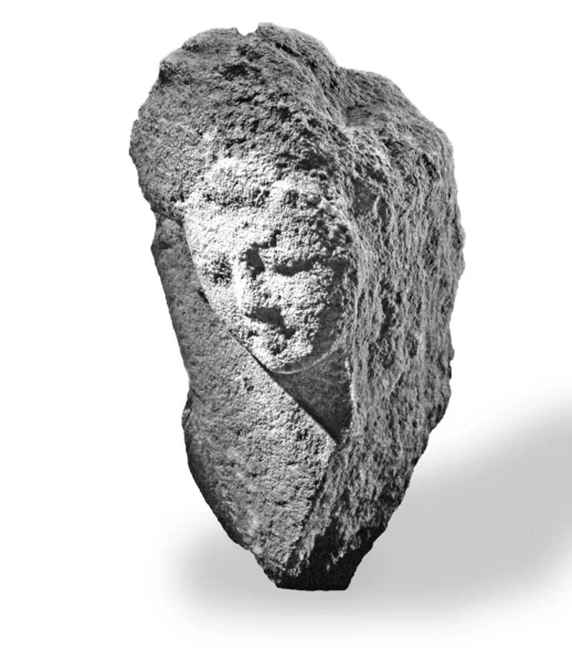 Rosto feminino esculpido em pedra, encontrado em Timna, Israel — Fotografia de Stock