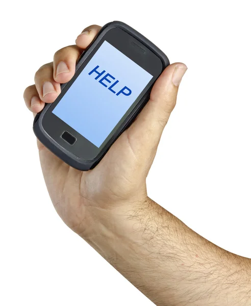 Smartphone in hand with word "HELP" — Stock Photo, Image