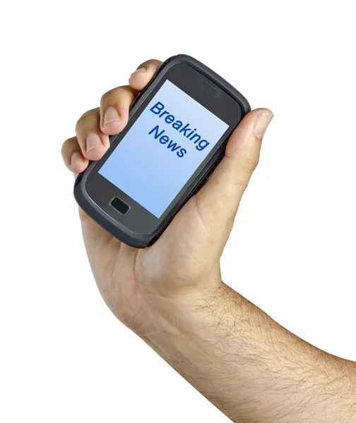 Мобильный телефон с ярлыком "Срочные новости" на экране — стоковое фото