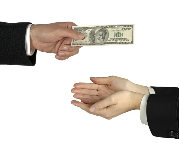 Transfer of money between man and woman — Stock Photo, Image