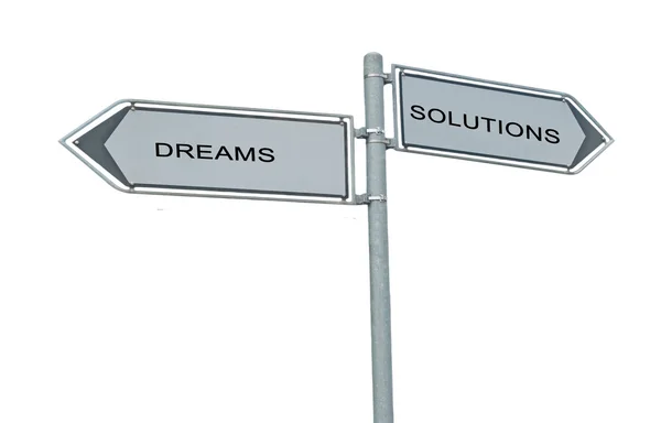 Road sign to dreams and solutions — Stock Photo, Image