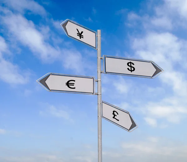 Road sign to currencies — Stock Photo, Image