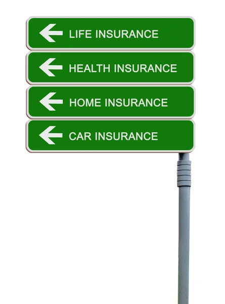 Borden op leven, gezondheid, huis, auto verzekering — Stockfoto