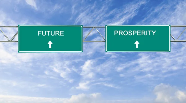 Road sign to future and prosperity — Stock Photo, Image