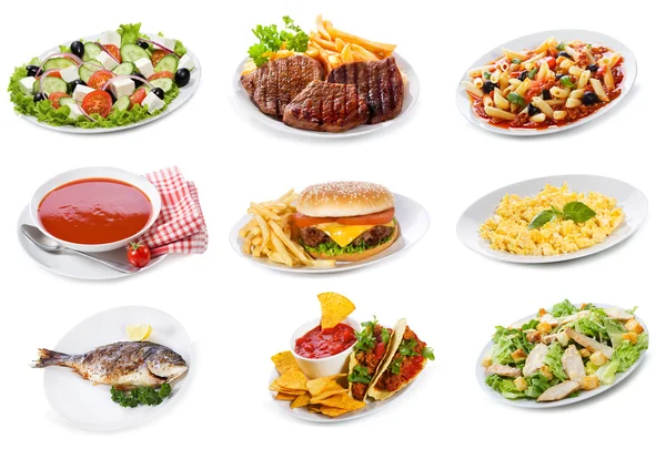 Set with plates of various food products — Stock Image Set with plates of various food products Stock Photo