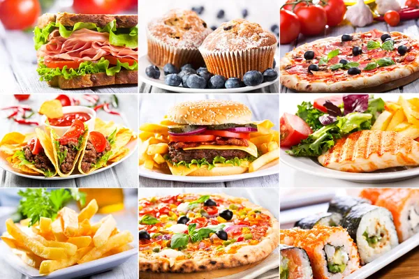 Collage of fast food producrs — Stock Image Collage of fast food producrs Royalty Free Stock Images