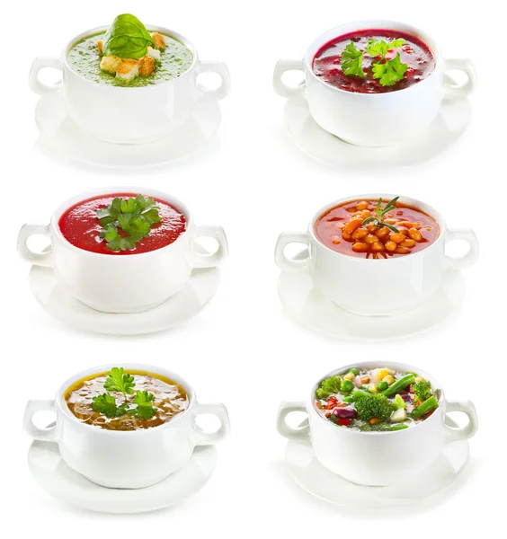 Set of various bowls of soup — Stock Image Set of various bowls of soup Stock Picture
