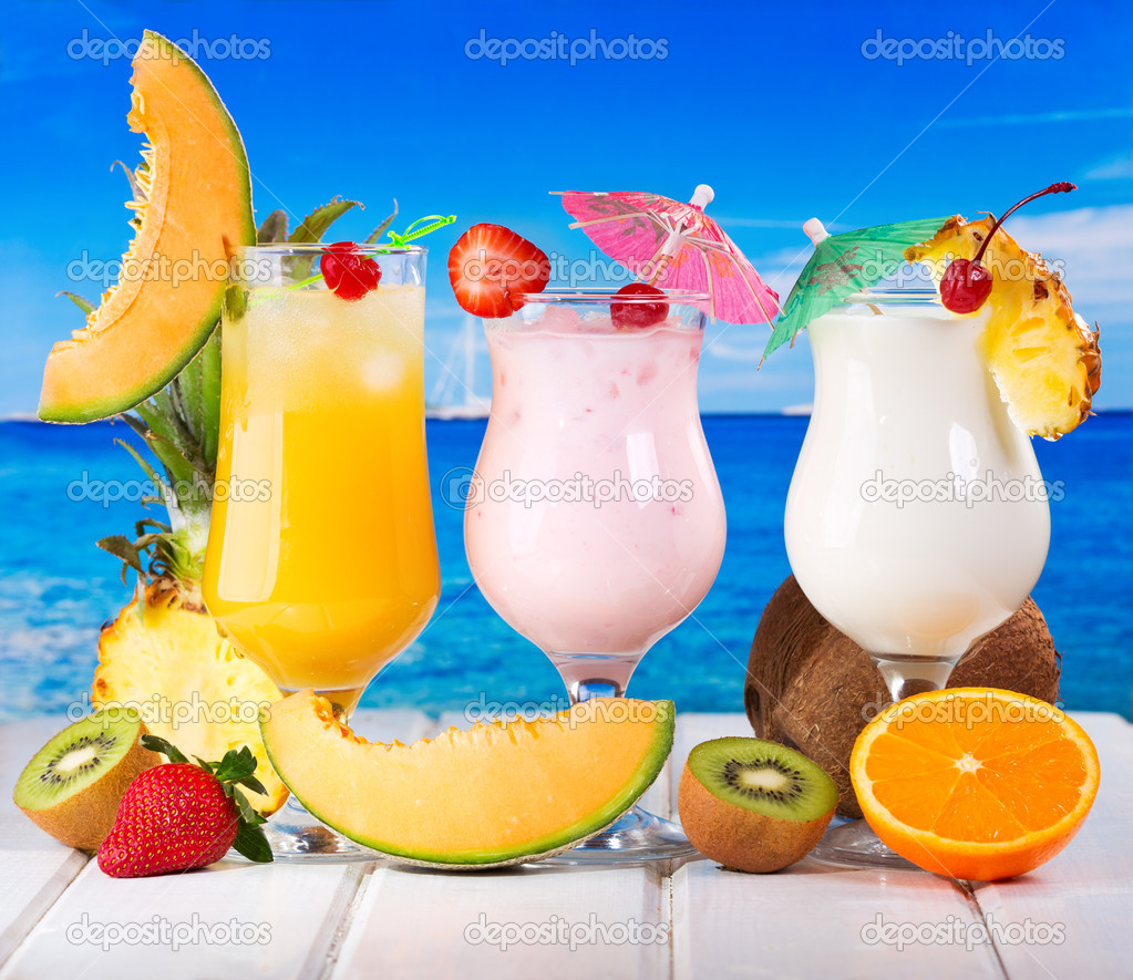 Tropical cocktails with fresh fruits ⬇ Stock Photo, Image by © Nitrub