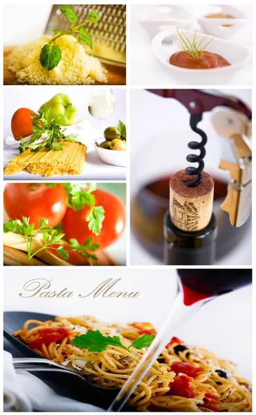 Wijn en pasta collage — Stockfoto