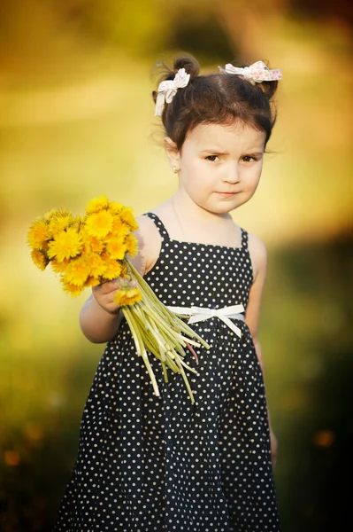 Χαριτωμένο κοριτσάκι με πικραλίδες — Φωτογραφία Αρχείου