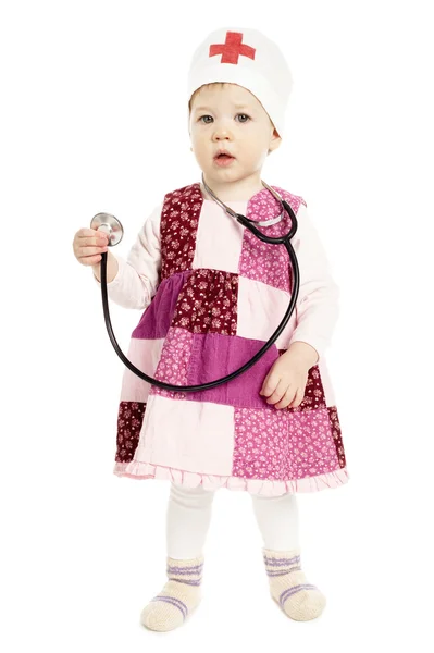 Petite fille avec stéthoscope — Photo