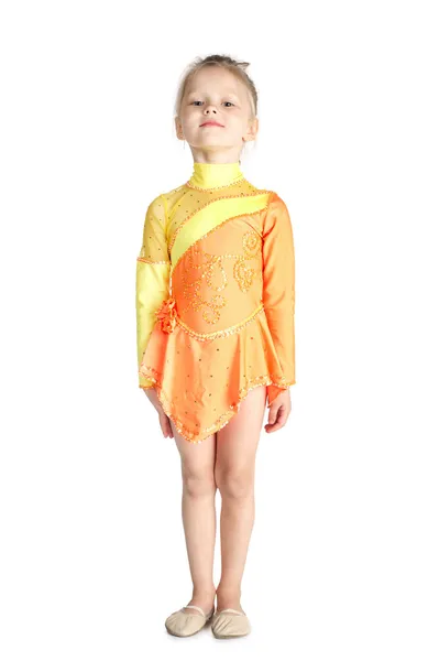 Little gymnast girl on white background — Stock Photo, Image