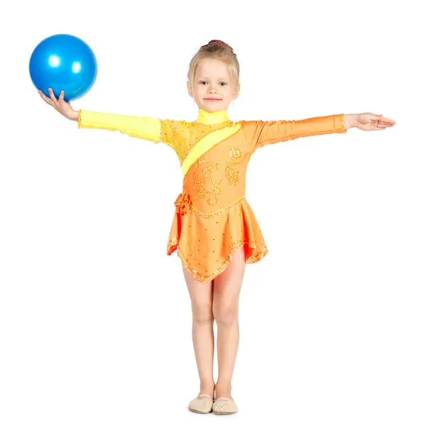 Beautiful girl gymnast with a ball — Stok fotoğraf