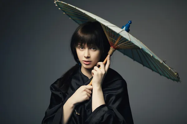 Beautiful girl with japan umbrella — Stock Photo, Image