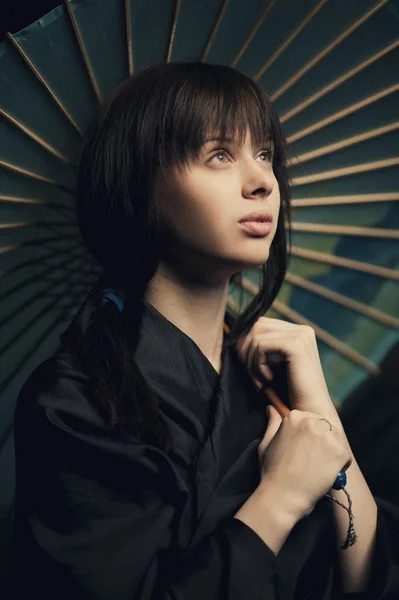 Beautiful girl with japan umbrella — Stock Photo, Image