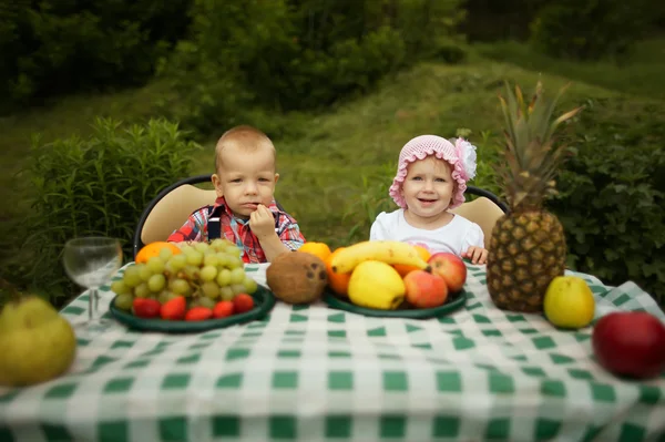 Niño y niña en el picnic en el parque — Foto de Stock