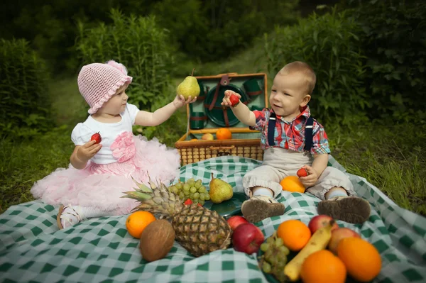 男の子と女の子の公園でのピクニック — ストック写真