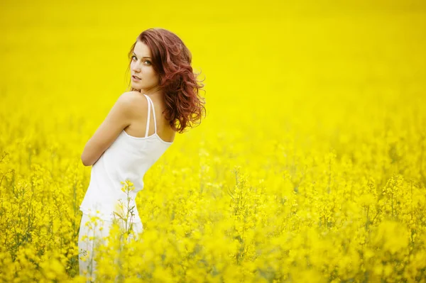 Young beautiful girl in the field — Stock Photo, Image