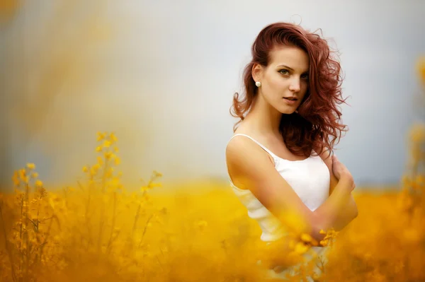 Young beautiful girl in the field — Stock Photo, Image