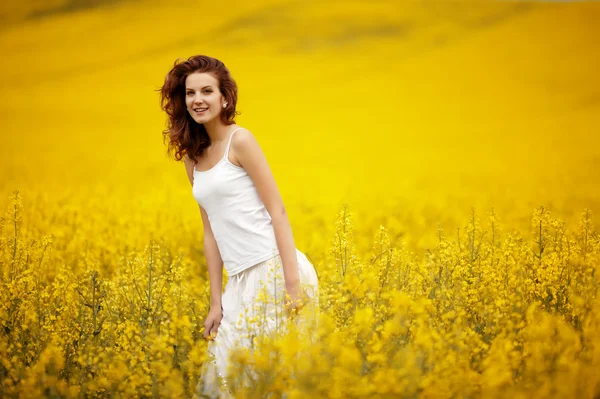 Young beautiful girl in the field — Stock Photo, Image