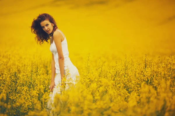 Young beautiful girl in the field — Stock Photo, Image