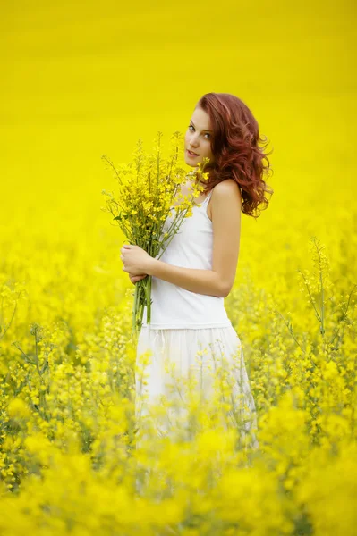 Young beautiful girl in the field — Stock Photo, Image