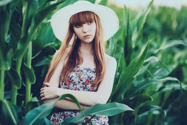 Beautiful young girl with long hair — Stock Photo, Image