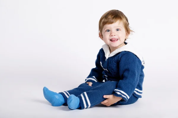 Cute little sailor baby on white — Stock Photo, Image