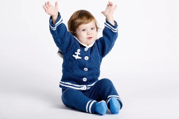 Cute little sailor baby on white — Stock Photo, Image