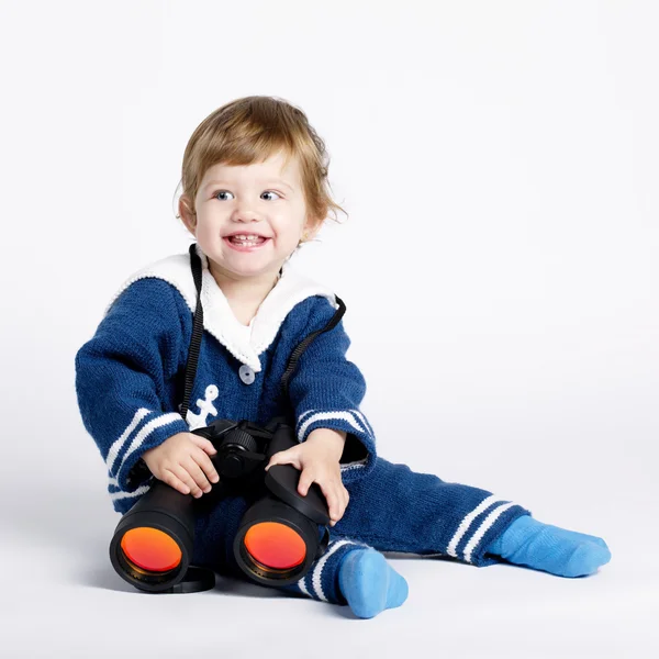 Cute little sailor baby on white — Stock Photo, Image