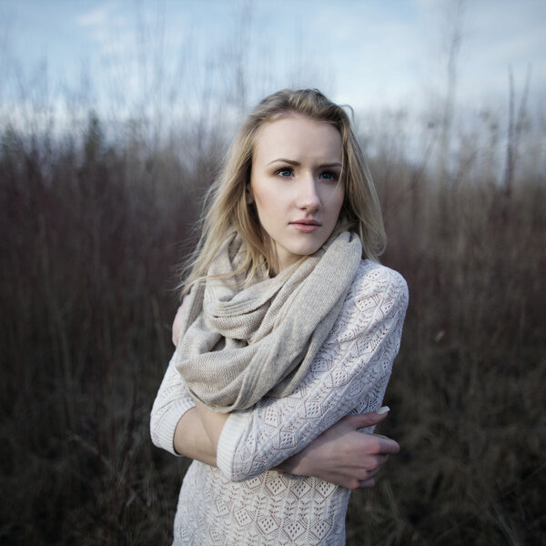 Portrait of beautiful girl on windy day