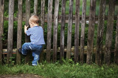 açık havada çit ile küçük çocuk