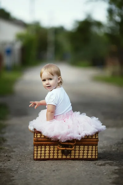 Menina bonito com mala — Fotografia de Stock