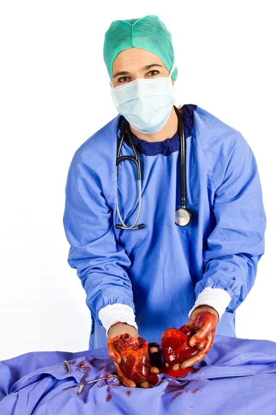 Cirurgião prestes a transplantar um coração — Fotografia de Stock