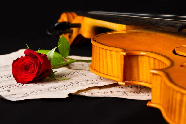 Παρτιτούρα βιολί και τριαντάφυλλο — Φωτογραφία Αρχείου