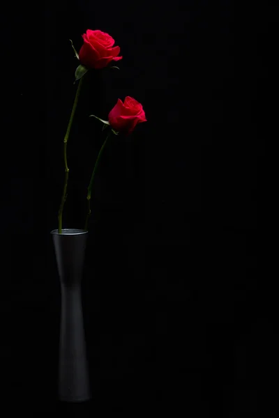 Czerwony kwiat wazon srebrny — Zdjęcie stockowe