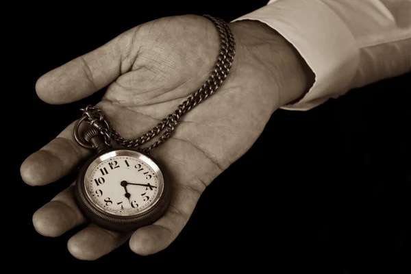 Reloj de bolsillo en la mano — Foto de Stock