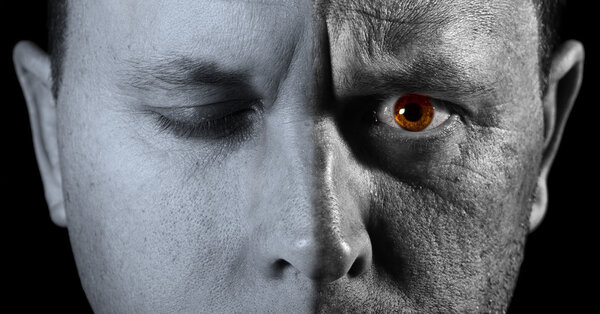 Лицо человека крупным планом с различными текстурами
