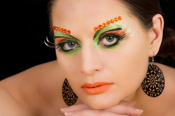 Lovely brunette woman portrait with creative make-up — Stock Photo, Image