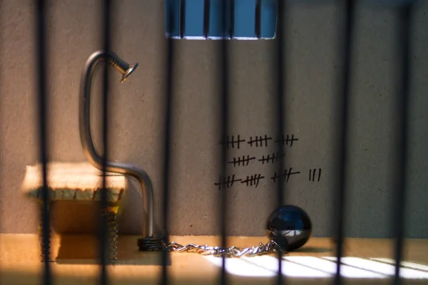 Conceptual jail photo with iron nail ball and chain — Stock Photo, Image