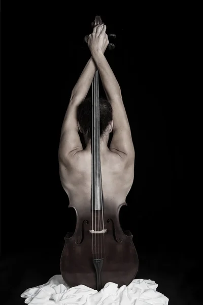 Fascinating photo of cello merged into the beautiful sculpted mu — Stock Photo, Image