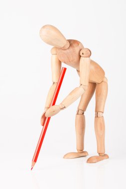 küçük ahşap vitrin mankeni ayakta renkli kalem izole o. ile yazma