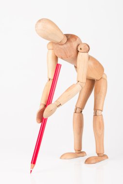 küçük ahşap vitrin mankeni ayakta renkli kalem izole o. ile yazma