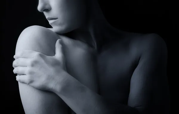 Body scape of woman neck and hand emotion conversão artística — Fotografia de Stock