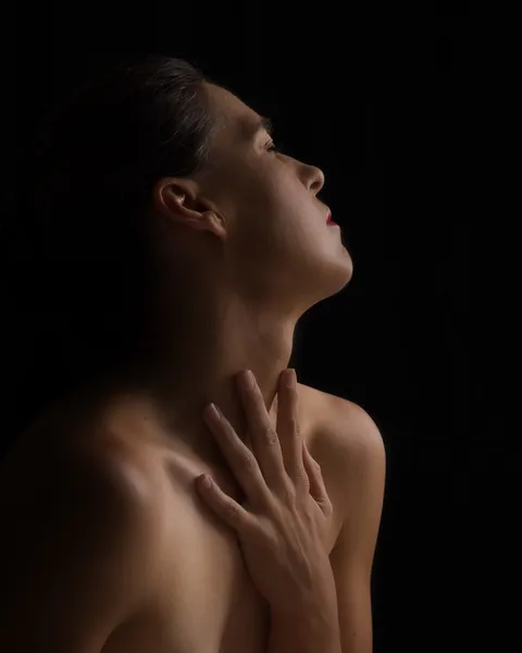 Body scape of woman neck and hand emotion — Stock Photo, Image