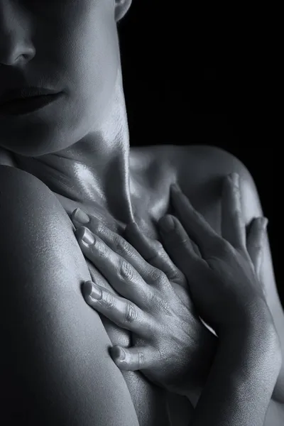 Body scape of woman neck and hand emotion conversão artística — Fotografia de Stock